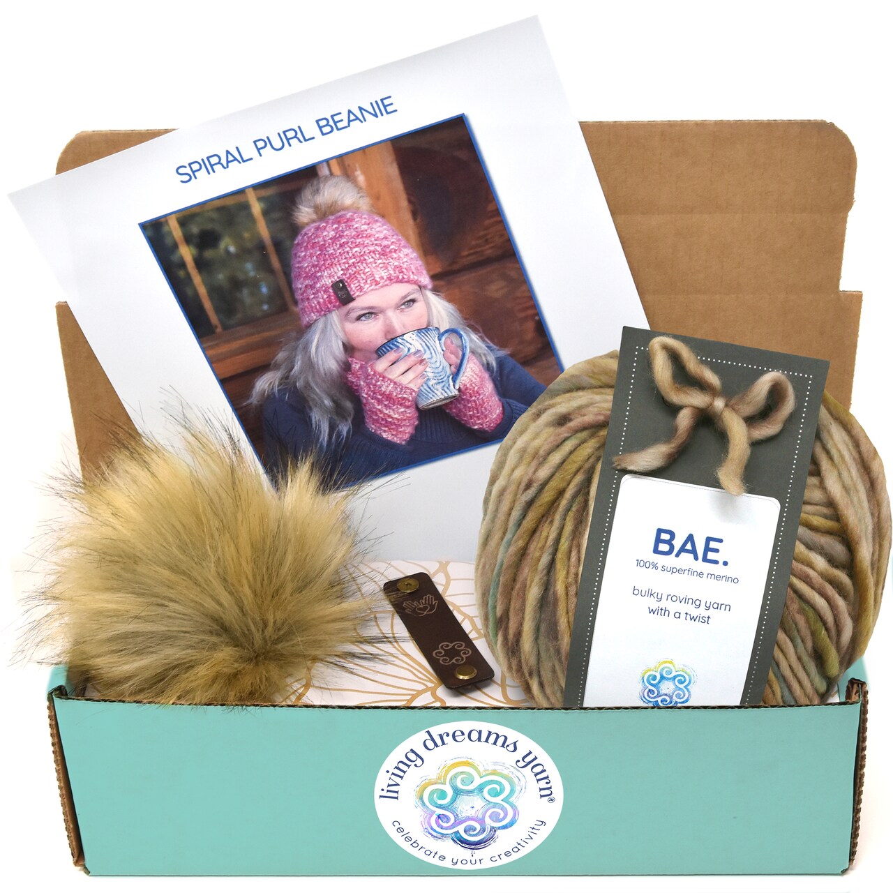 DIY Winter Hat Knit Kit. Includes Bulky Superfine Merino Wool Yarn, Printed Pattern, Pom-Pom, Rim Tag. Soft, Cozy, Great for Gifts